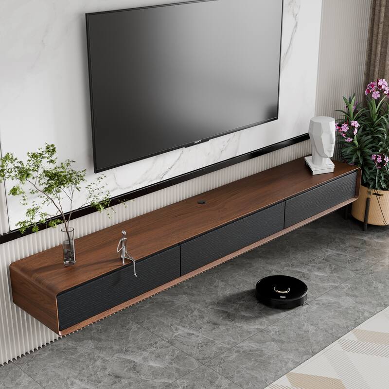Modland 78" Modern Floating TV Stand Wall Mounted Media Control Center for Living Room - 78 - Brown/Black