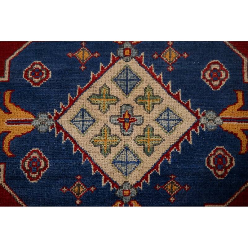 Hand Knotted Oriental 100% Wool Carpet Traditional Geometric Red Kazak Area Rug - 8' 7'' X 6' 2''