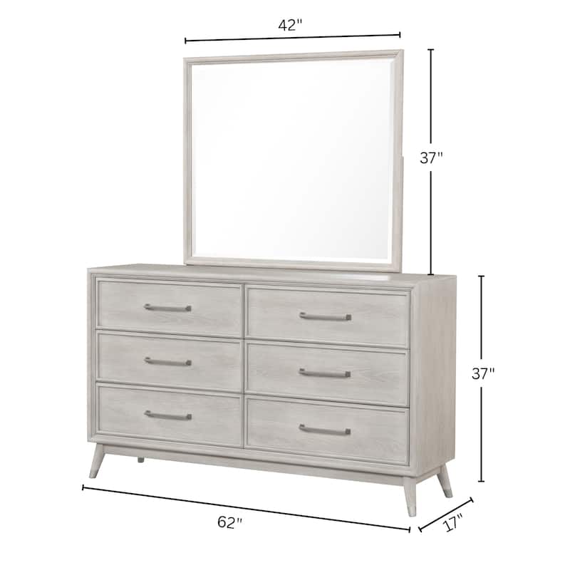 Roundhill Furniture Seluna 6-Drawer Bedroom Dresser with Mirror, Gray Oak Finish