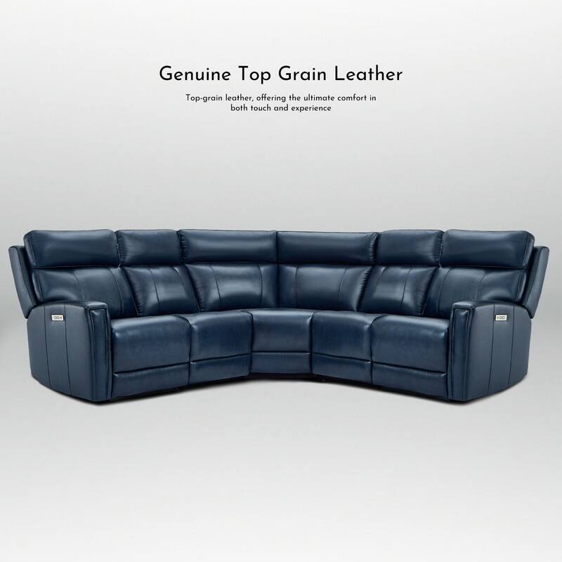 104" W 3-Color Genuine Leather Power Reclining sectional sofa With Zero Gravity, USB&USB-C Ports, 2 Stationary Armlesschairs