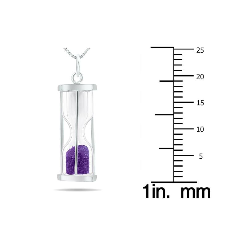 3/4 carat tw genuine February Amethyst birthstone Hourglass Pendant Necklace - Tooth Fairy Pixie Dust Gift 925 Sterling Silver