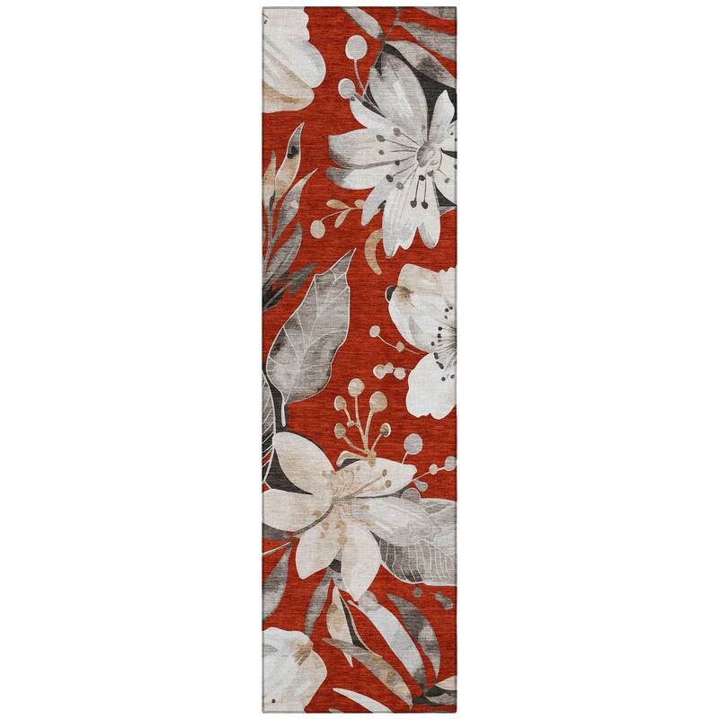 Machine Washable Indoor/ Outdoor Floral Chantille Rug
