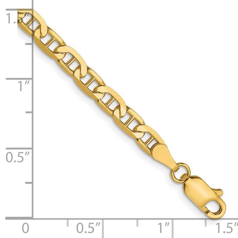 Curata 14k Yellow Gold 3.75mm Concave Mariner Anchor Chain Bracelet