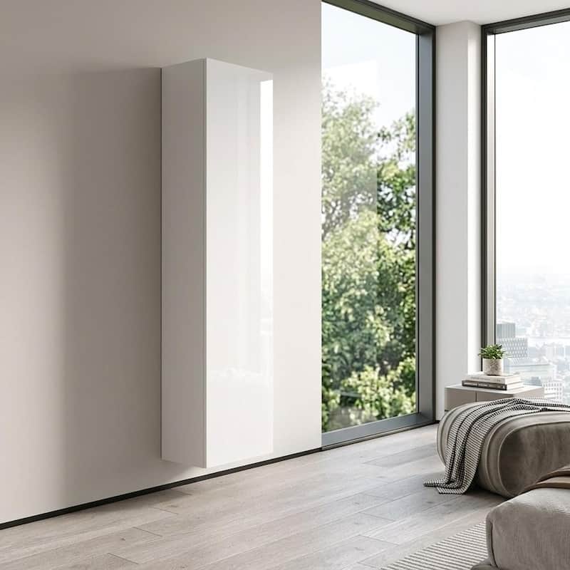 Meble Furniture Booky 40 Narrow Bookcase - 67" Tall High Gloss Modern Bookshelf with 4 Shelves, Wall Mount Kit Included