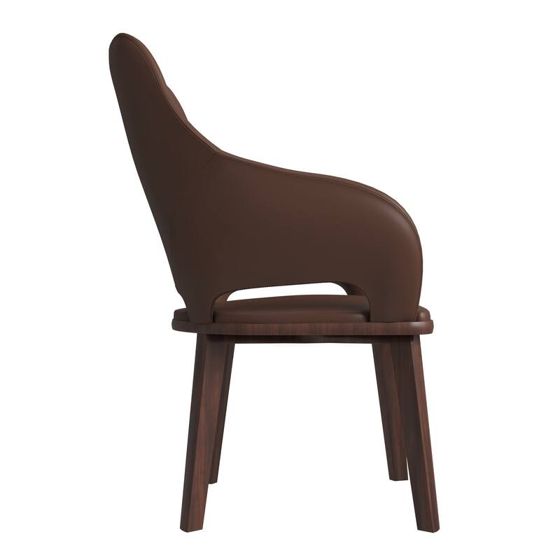 LeisureMod Set of 2 Vivara Leather Dining Chair with Padded Seat - Mid-Century Arm Chair for Home Office Bar & Kitchen