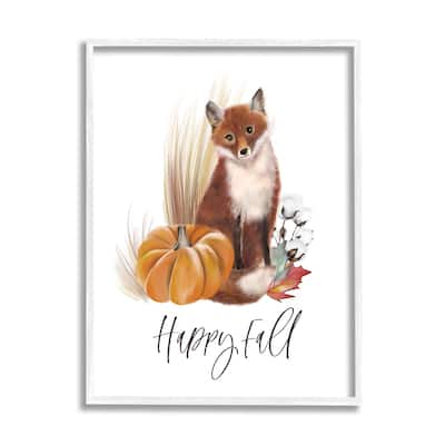 Stupell Happy Fall Scenic Autumn Fox Pumpkin Botanicals Framed Wall Art, Design by Studio Q - Brown