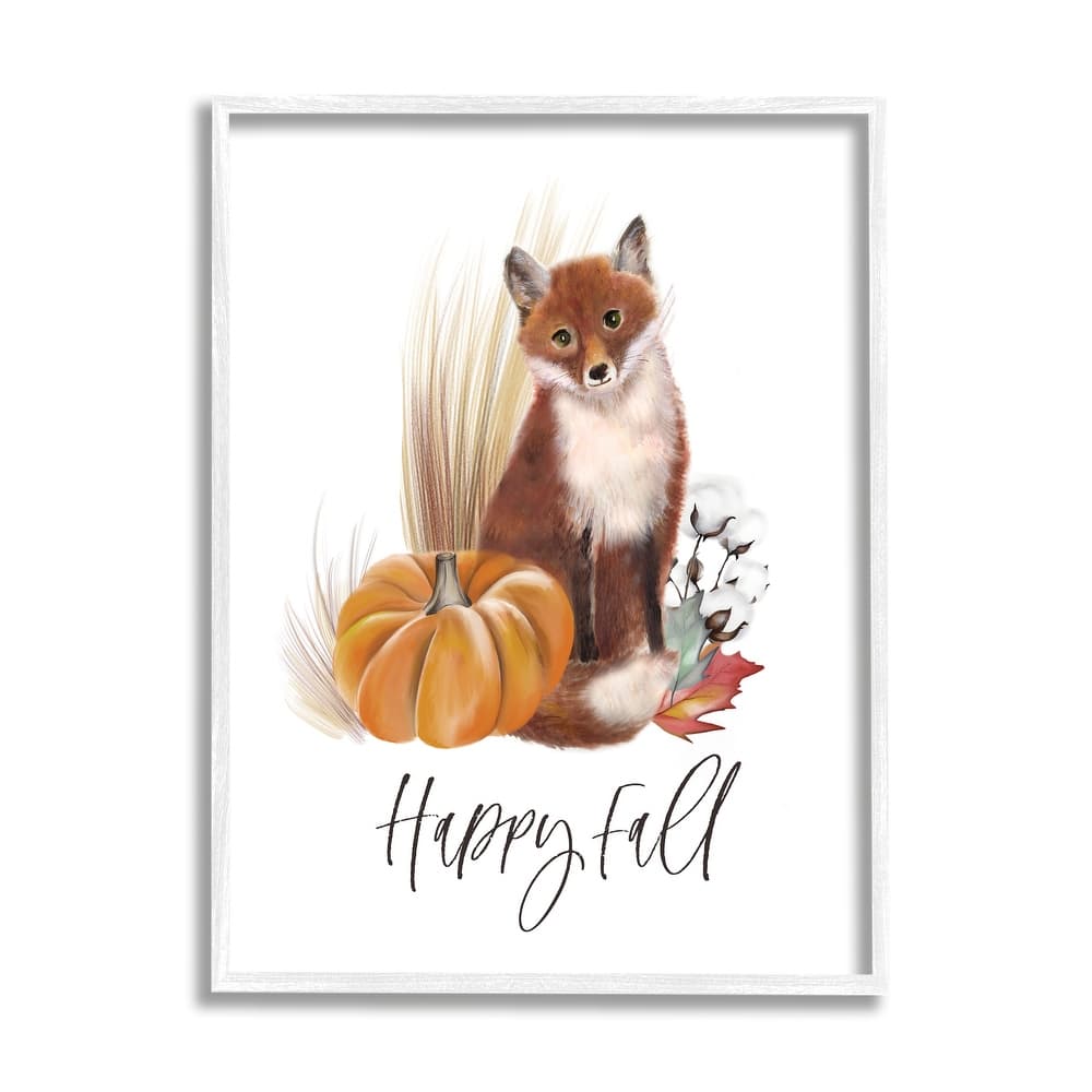 Stupell Happy Fall Scenic Autumn Fox Pumpkin Botanicals Framed Wall Art, Design by Studio Q - Brown