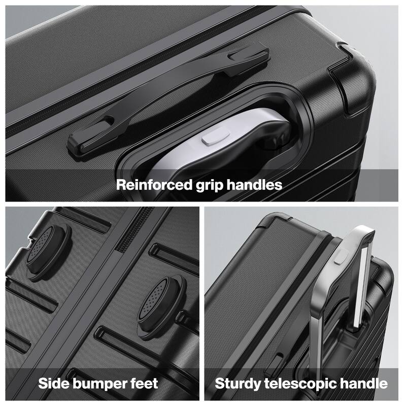 SUGIFT 3 Piece Luggage Sets Hard Shell Luggage Sets with Spinner Wheels TSA Lock, 20in/24in/28in, Black