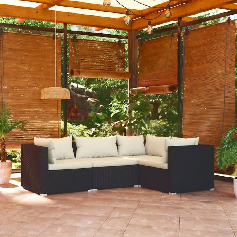 vidaXL Patio Lounge Set Outdoor Sectional Sofa Set Table Garden Poly Rattan - Black 4 Piece