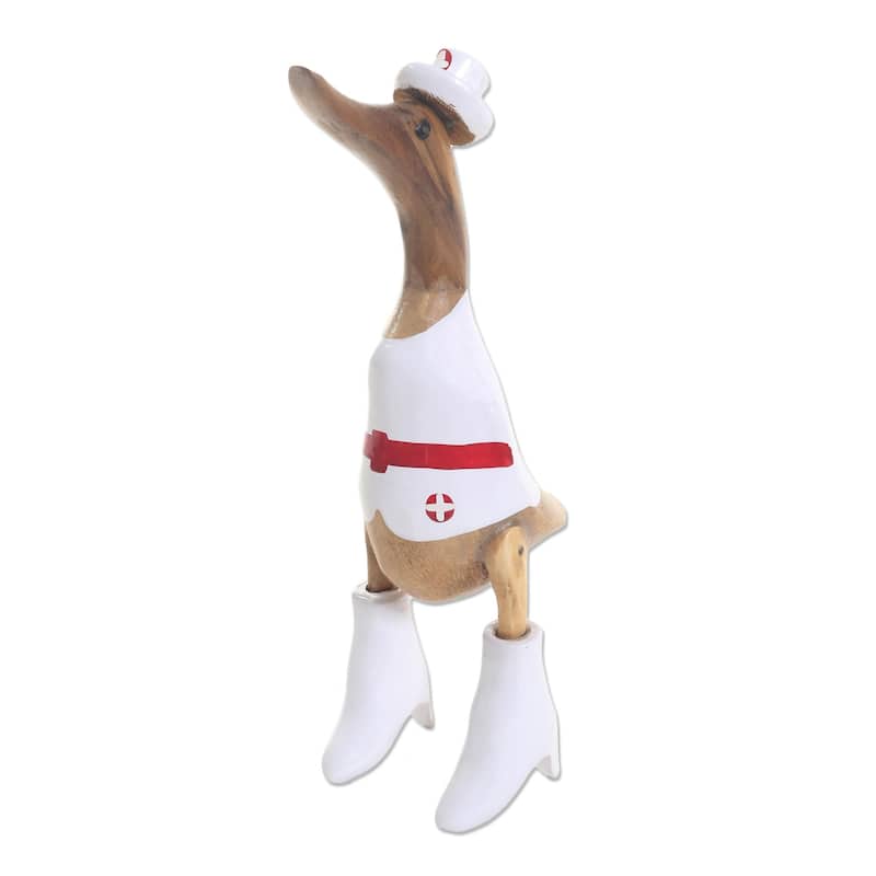 NOVICA Handmade Nurse Duck Wood Sculpture - 35 cm H x 9 cm W