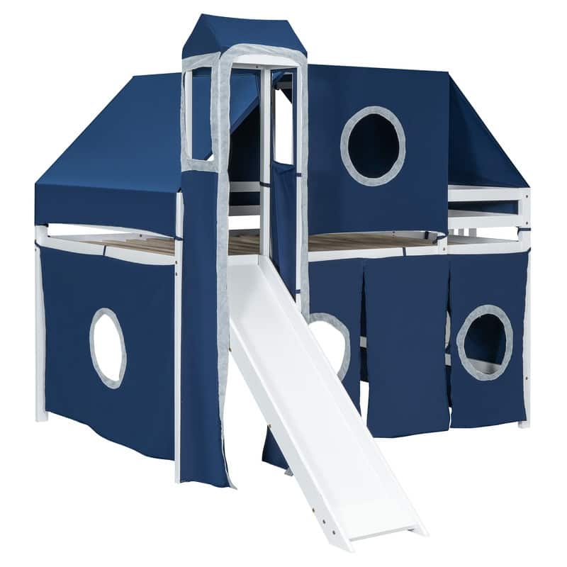 Full Size Loft Bed with Slide, Tent and Tower