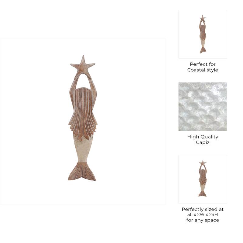 Shell Capiz Wall Hanging Mermaid Silhouette and Star Accent - 24" Gold