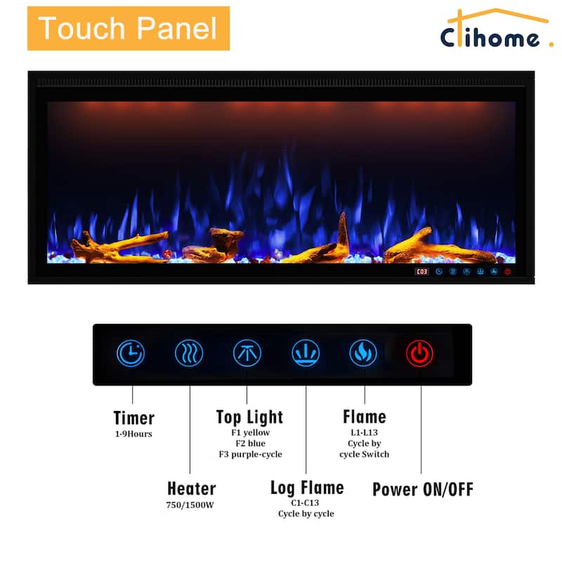 Clihome 42-88" Recessed Wall-Mounted Control Electric Fireplace