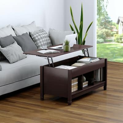 Lift Top Coffee Table with Hidden Storage Compartment-Coffee - 41" x 19.5" x (19"-24.5") (L x W x H)