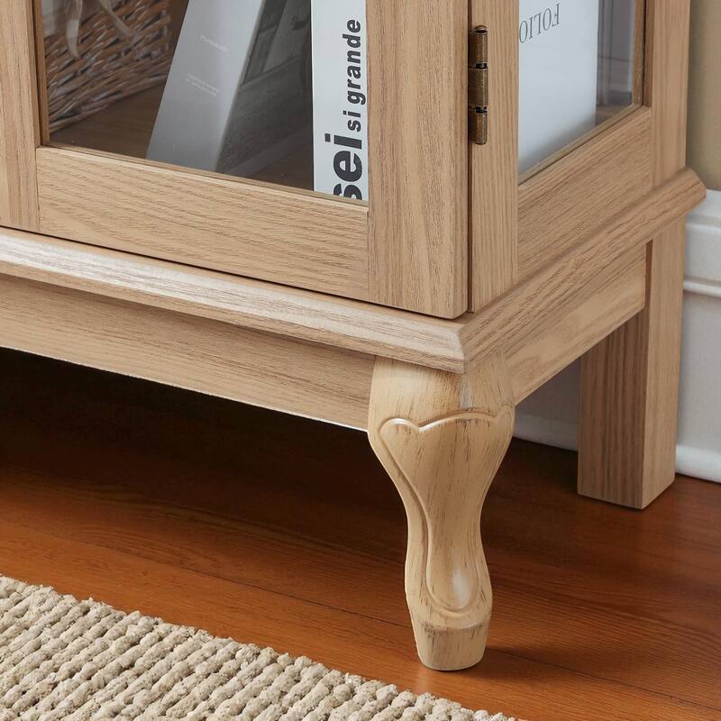 Elegant Curio Cabinet with LED Light, Tempered Glass Doors, Adjustable Shelves & Mirrored Back - Antique Display Storage