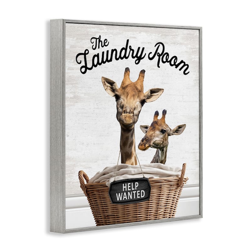 Stupell Help Wanted Laundry Room Giraffes Framed Giclee Art Design By Lettered and Lined