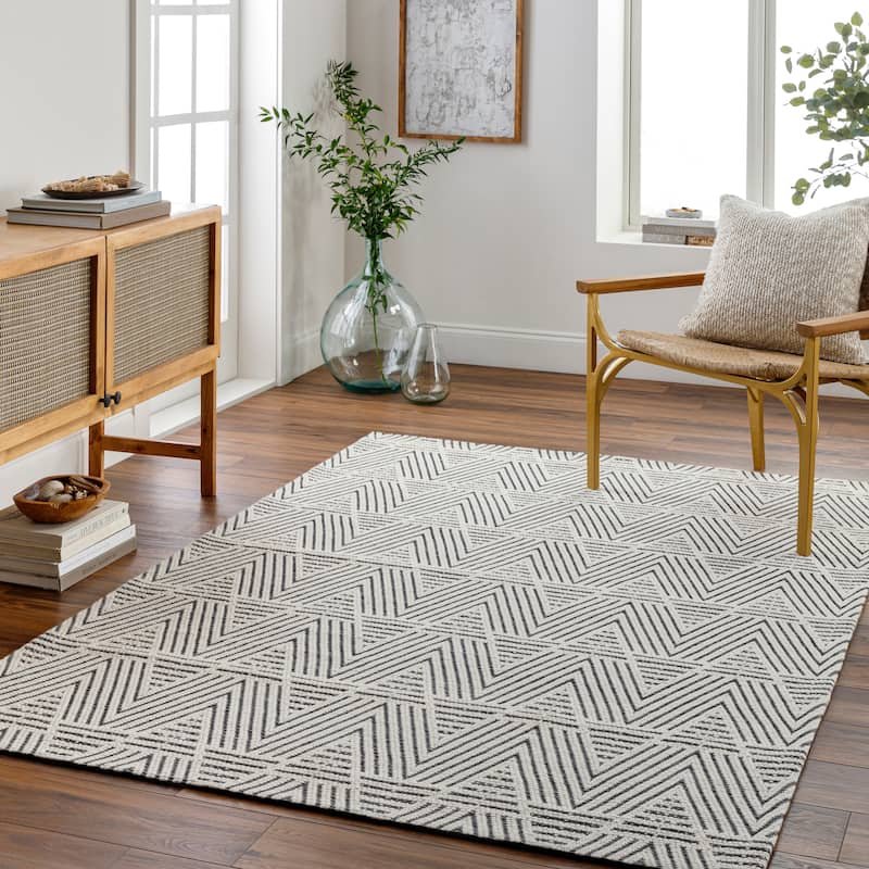 Livabliss Risal Handmade Modern Graphic Wool Blend Area Rug - Black/Cream - 9' x 12'