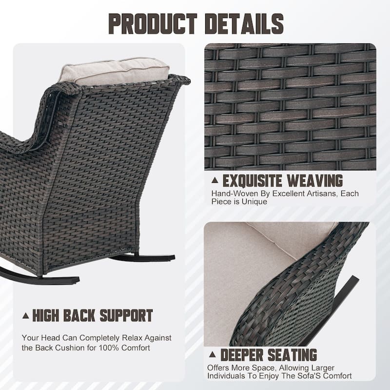 Gymojoy Comfortable PE Rattan Wicker Outdoor Rocking Chair Set of 2