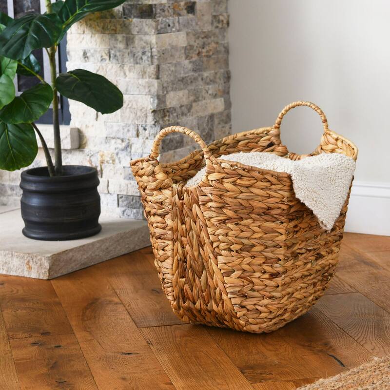 Household Essentials Tall Water Hyacinth Wicker Basket with Handles