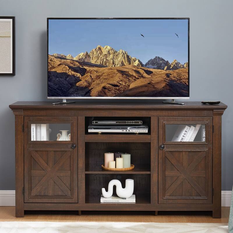 Farmhouse TV Stand with Storage, 2-Door Media Console, Barn Style Cabinet, Modern Entertainment Center, 60" - Espresso
