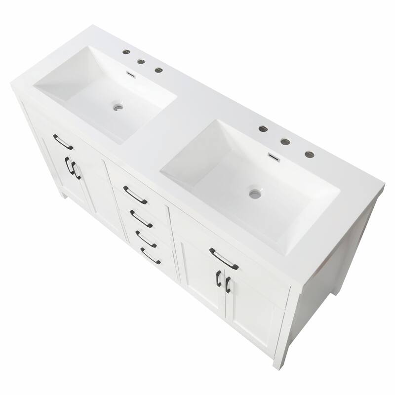 59.3" Modern Double Sink Bathroom Vanity with SMC Sinks, Solid Wood Frame, Soft-Close Doors & Drawers, Adjustable U-Shaped Shelf