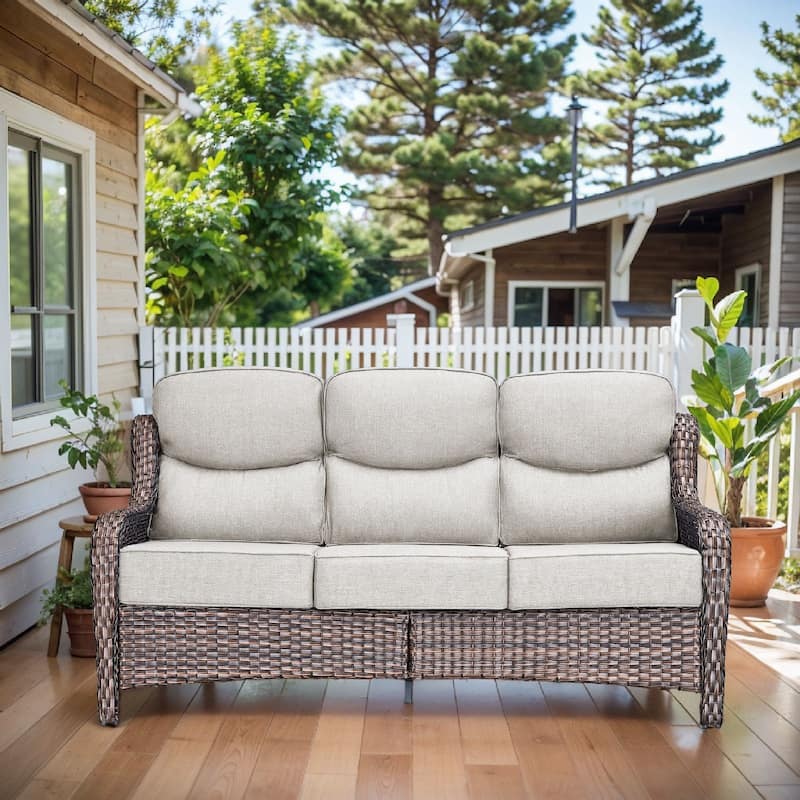 Arcadia 3-Seat Handwoven Wicker Patio Sofa with 6-Inch Thick Cushions