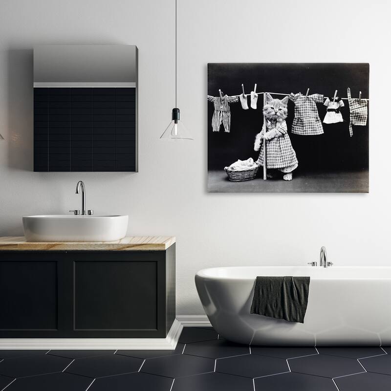 Stupell Kitten Does The Laundry Stretched Canvas Wall Art