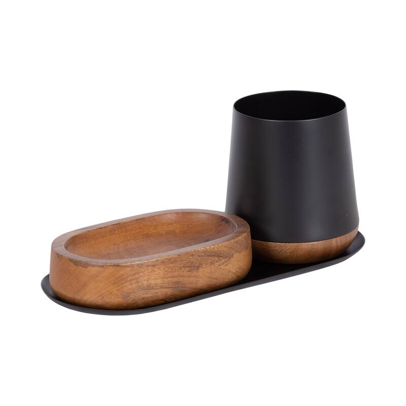 Kate and Laurel Koni 3 Piece Organization Set - 3 Piece - Black/Walnut Brown