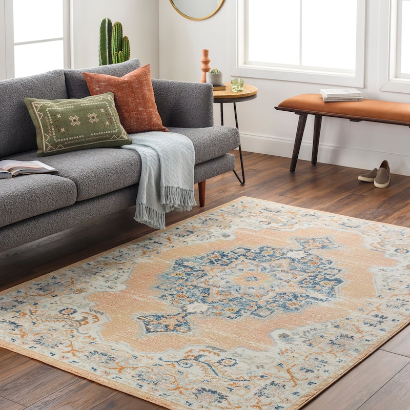 Artistic Weavers Boro Bohemian Medallion Indoor/ Outdoor Area Rug - 5'3" x 7'3" - Orange/Blue