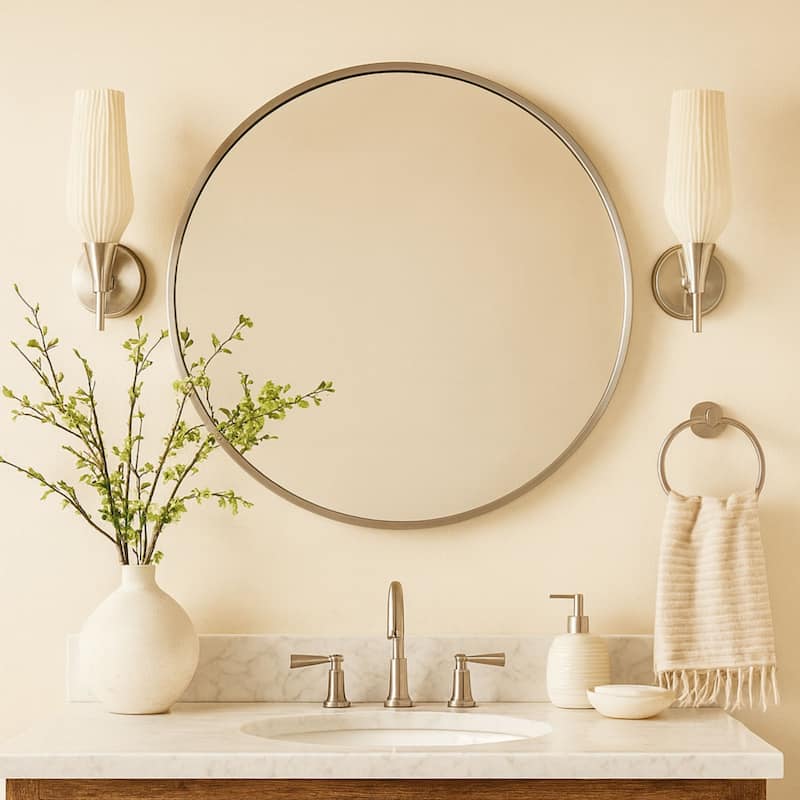 TEHOME Korra Round Wall Mirrors 30 and 36 Inch Metal Frame Options for Bathroom Bedroom & Entryway