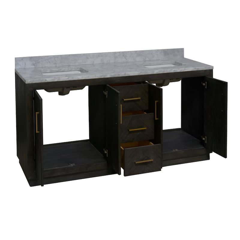 KitchenBathCollection Peyton 72" Double Bathroom Vanity with Carrara Marble Top