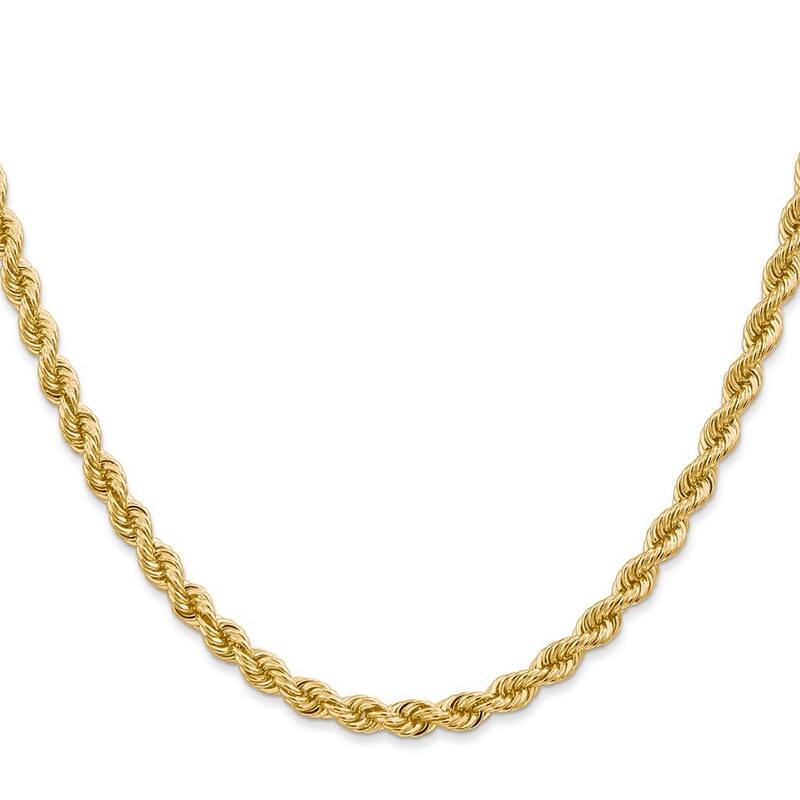 Curata 14k Yellow Gold Solid 4mm Handmade Regular Rope Chain Bracelet Lobster Claw