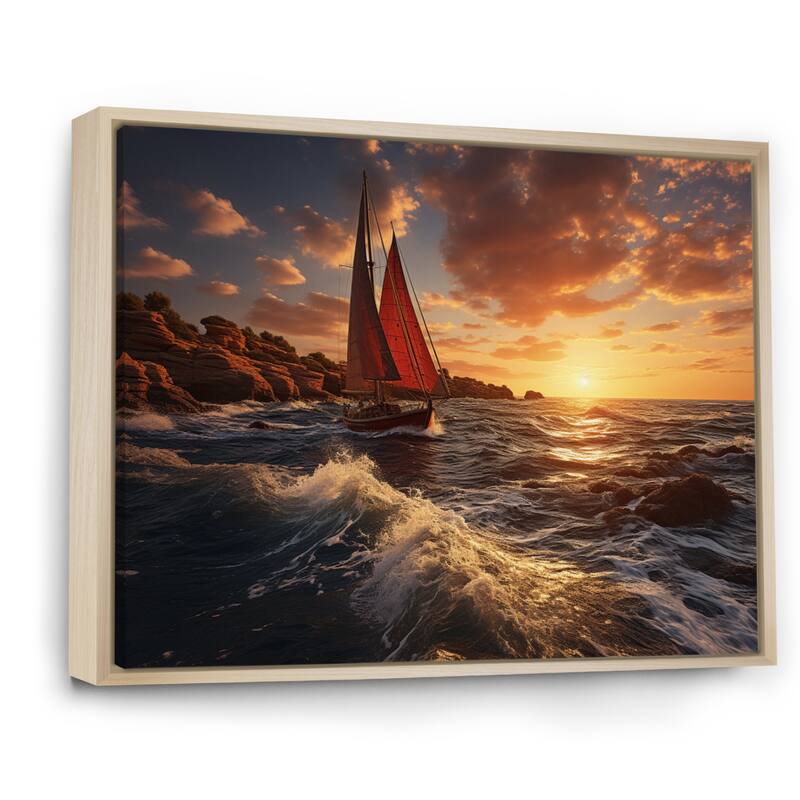 Designart "Spain Sunset Sail I" Nautical & Beach Framed Wall Art Prints