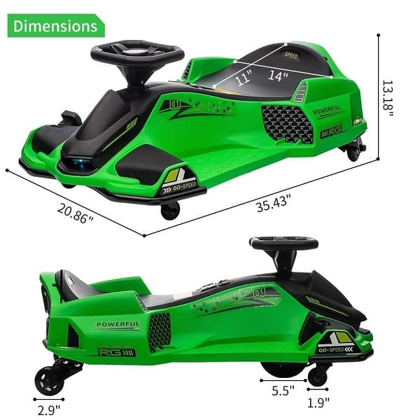 dimension image slide 0 of 5, 12V Ride-On Drift Car for Kids， Electric Go-Kart with Variable Speed