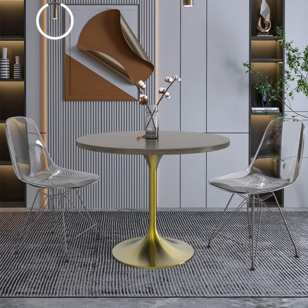 Verve 36" Round Dining Table with Solid Wood Top and Brushed Gold Pedestal Base for Kitchen, Dining Room, or Small Space Home