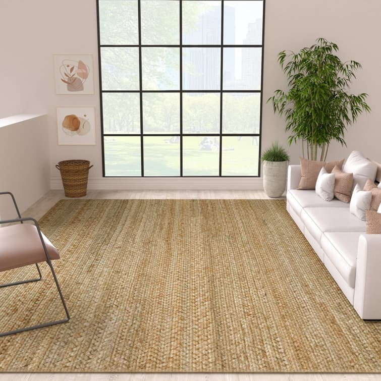 Jute Hand Braided Zigzag Stitch Natural Fibers Farmhouse Style Area Rug - Brown - Rectangle 8' x 10'