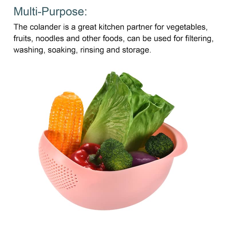 3pcs Kitchen Rice Drain Bowl Fruit Washing Basket with Handle-Blue+Pink - Blue+Pink