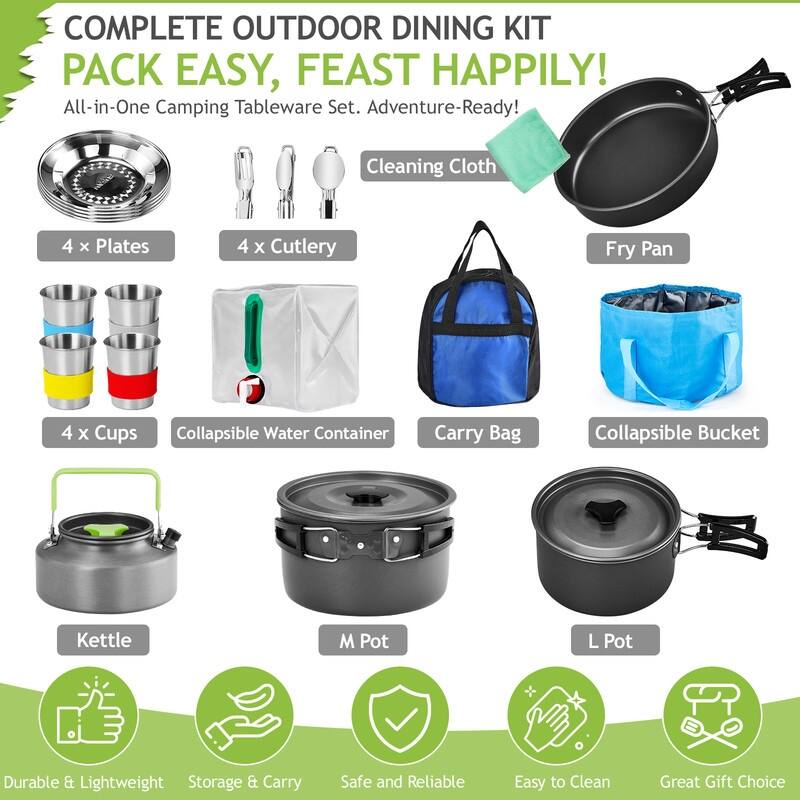 27 Pcs Aluminum Camping Cookware Set For 4-Person - 27 pcs