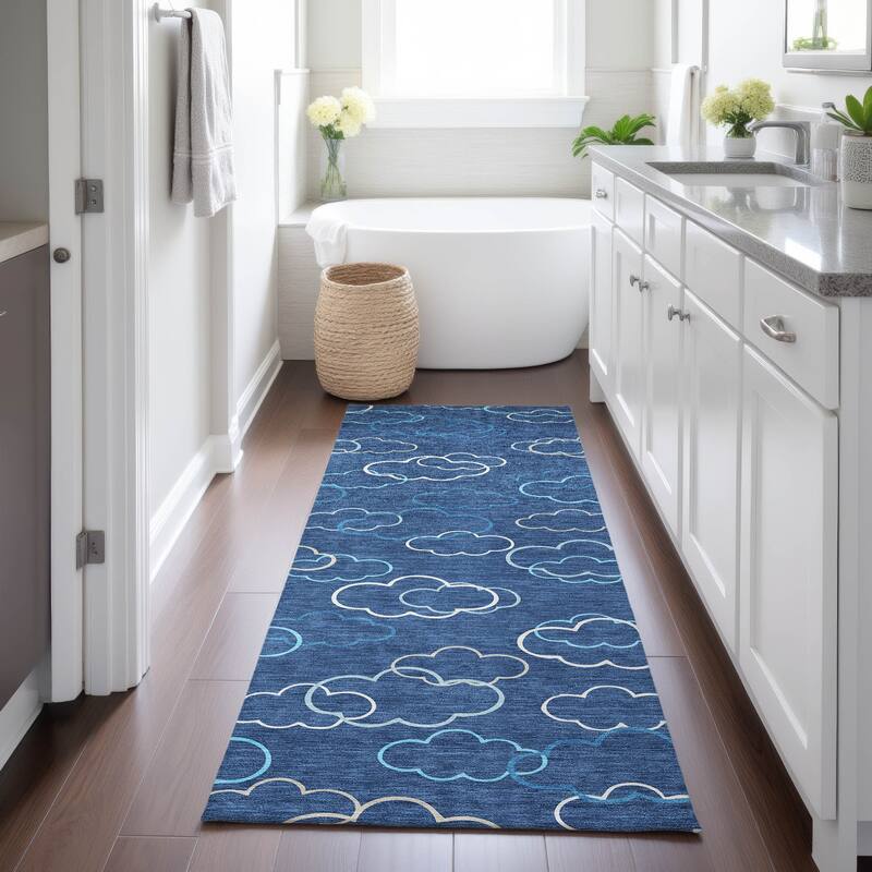 Machine Washable Indoor/ Outdoor Modern Clouds Chantille Rug