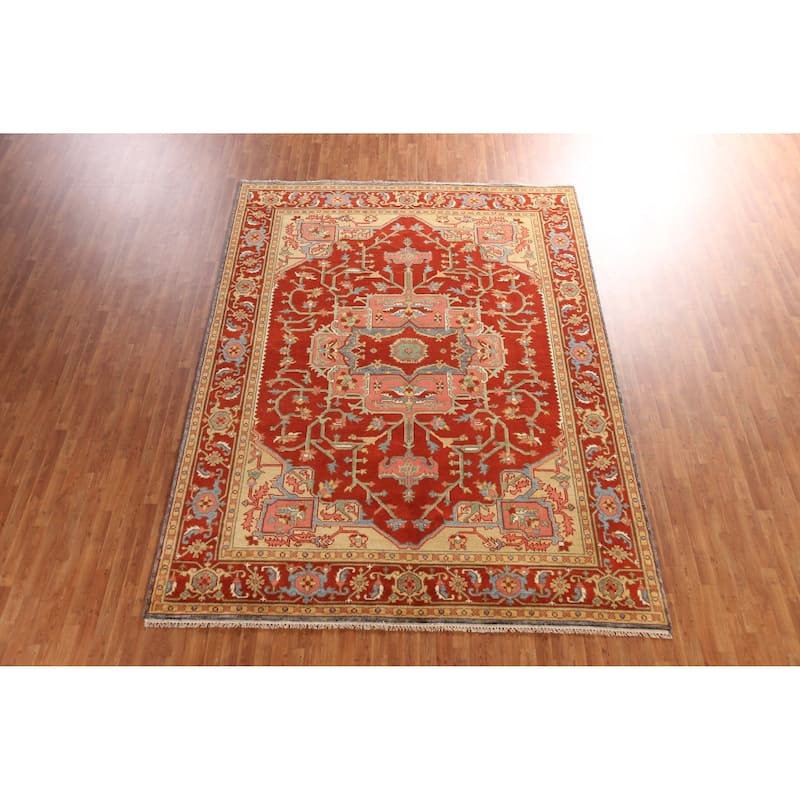 Heriz Serapi Indian Area Rug Handmade Orange Wool Carpet - 8'11" x 11'9"