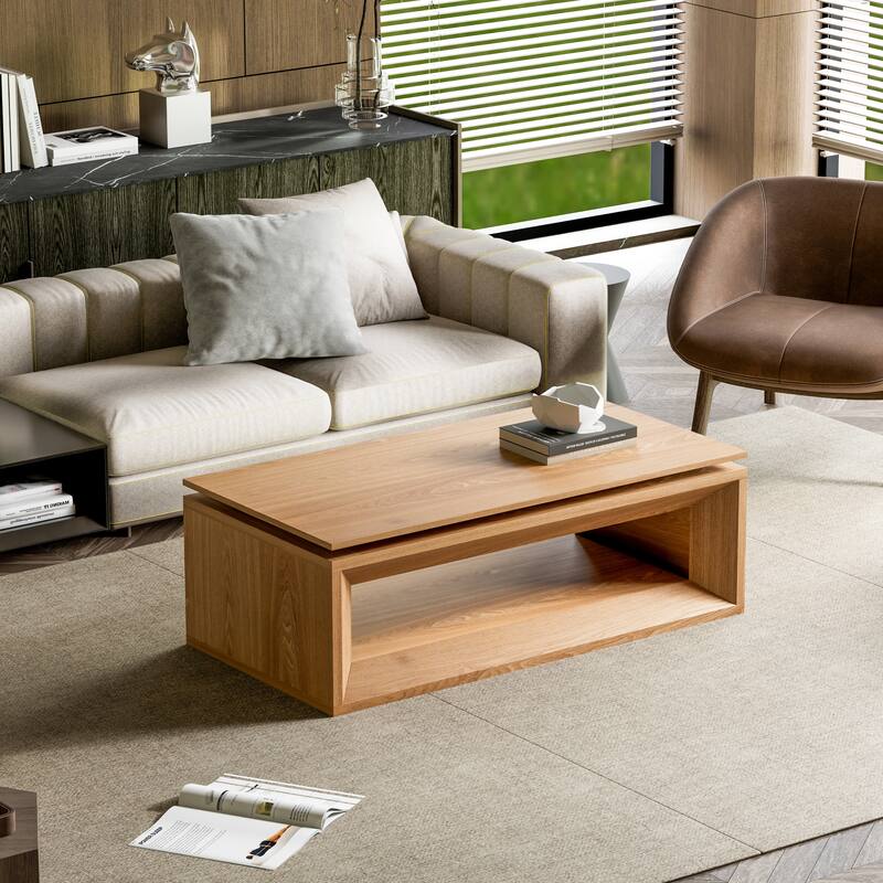 43.3" Lift Top Rectangle Coffee Table with Storage, Coffee Table with Floating Tabletop, Convertible Rising Tabletop