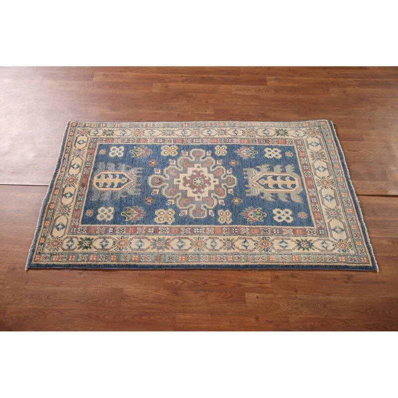 Blue Kazak Accent Rug Hand-Knotted Wool Carpet - 2'8" x 4'5"