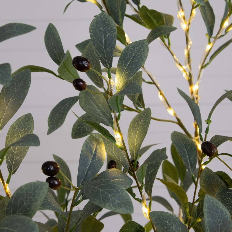 Pre-Lit Fruiting Olive Artificial Tree - 5' - Warm White LED Lights