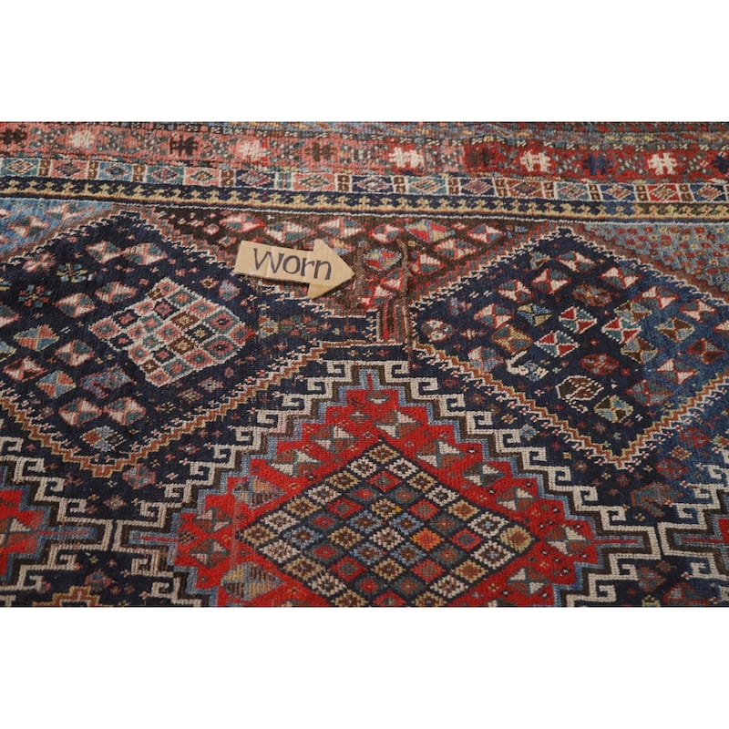 Pre-1900 Antique Blue Qashqai Persian Area Rug Handmade Wool Carpet - 5'1"x 7'8"