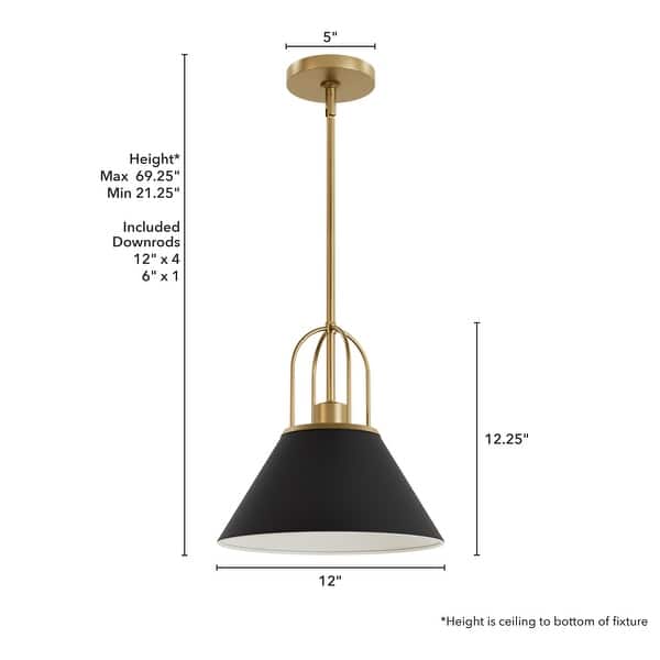 dimension image slide 1 of 4, Hunter Carrington Isle Black / Luxe Gold Pendant - Island, Dining Room, Foyer, Bedroom - Casual, Transitional, Cone - Designer!