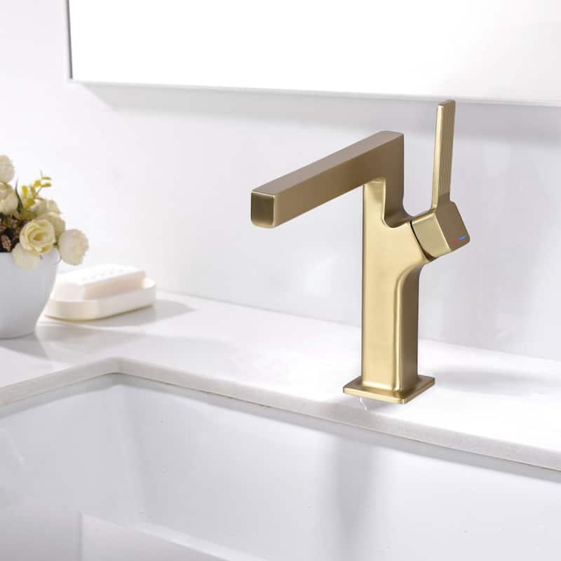8.46"H Solid Brass Waterfall Single Handle Single Hole Bathroom Sink Faucet