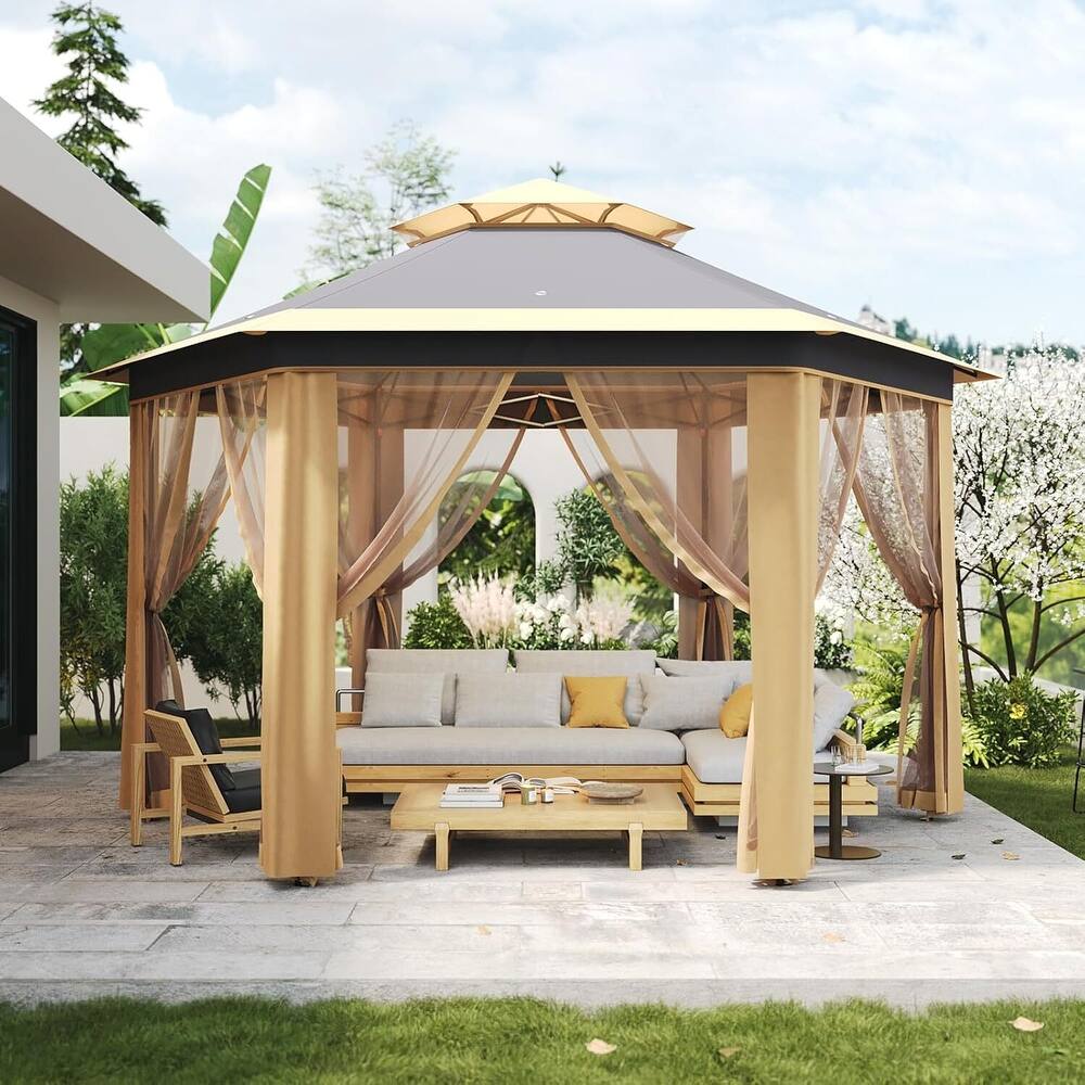 13' x 13' Hexagonal Pop Up Gazebo Canopy Shelter for Backyard, Garden, Lawn - 13' x 13'