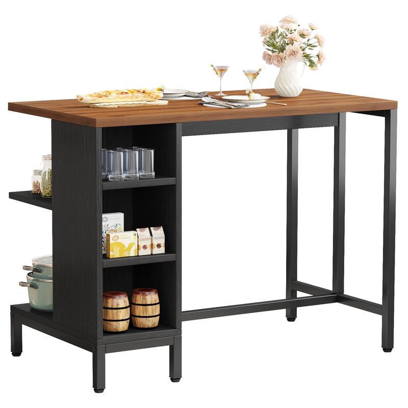Kitchen Island with 5 Open Shelves, Industrial Dining Island Table with Large Worktop, Freestanding Kitchen Island Table