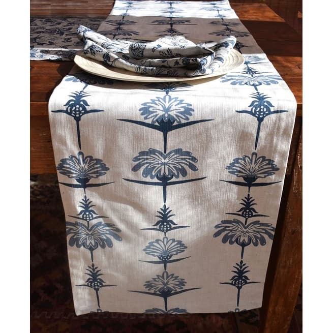 French Home Tropical Garden Table Runner - Indigo and Sky