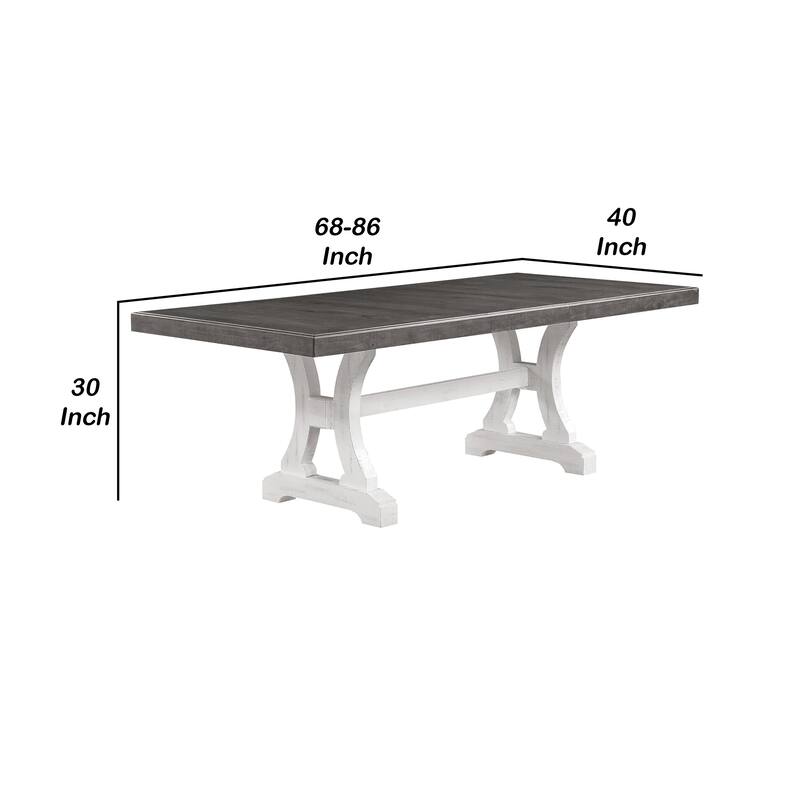 Eya Extendable Dining Table, 68-86 Inch Gray Top, Distressed White - Distressed White, Dark Gray
